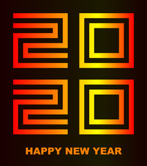 Happy New Year 2020 - greeting card, flyer, poster, invitation - square font outline, warn numbers - vector