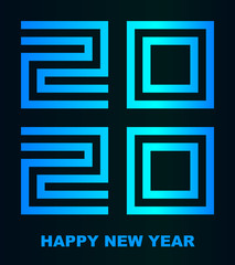 Happy New Year 2020 - greeting card, flyer, poster, invitation - square font outline, cold numbers - vector