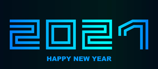 Happy New Year 2021 - greeting card, flyer, poster, invitation - square font outline, cold numbers - vector