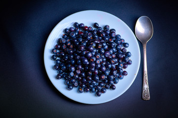 Fresh washed blueberries on table