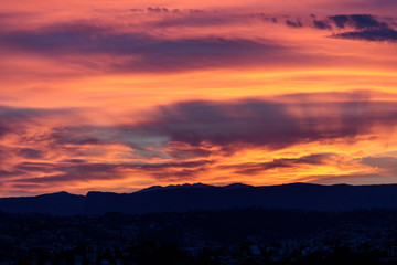 Fototapeta na wymiar Beautiful scenery of the sunset in French Riviera, Nice, France