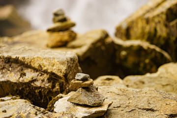 Stone stack and waterfall, Norway