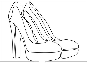 Continuous line drawing of women's high heel shoes.