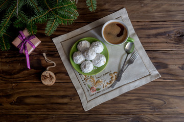 National, Christmas greek cookies  "kourabies" and a cup of coffee