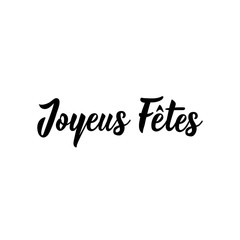 Joyeuses Fetes. Happy Holidays in French language. Hand drawn lettering background. Ink illustration.