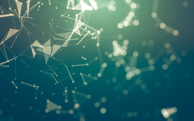 Abstract background. Molecules technology with polygonal shapes, connecting dots and lines. Connection structure. Big data visualization.