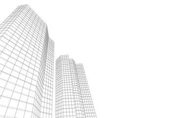 Architecture building 3d. Concept sketch. White backdrop