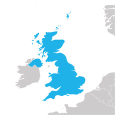 Map of United Kingdom of Great Britain and Northern Ireland green highlighted with neighbor countries