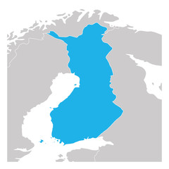 Map of Finland green highlighted with neighbor countries