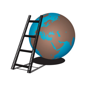 Stairs in form of film strip and globe vector illustration
