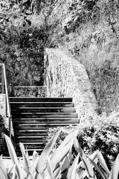 Stairs to nowhere in black and white