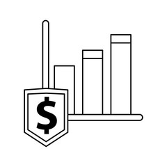 financial statistics bars graphic with dollar shield