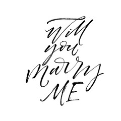 Will you marry me postcard. Modern vector brush calligraphy. Ink illustration with hand-drawn lettering. 