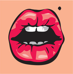 Lips. Pop art woman lips. Open mouth.