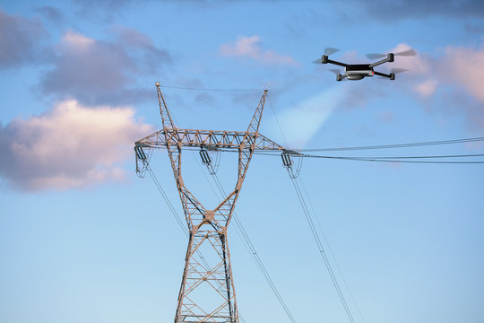 Drone Inspecting Electricity Power Lines