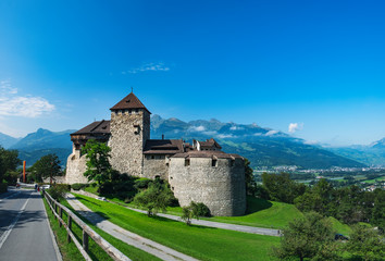 Fototapeta na wymiar Medieval Vaduz Castle in Vaduz town, Liechtenstein. Panoramic summer view