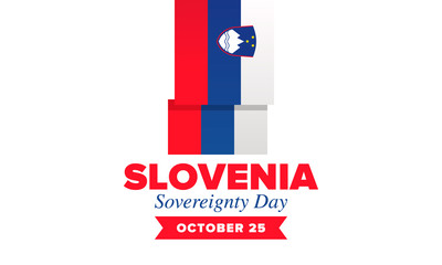 Sovereignty Day in Slovenia. National happy holiday, celebrated annual in October 25. Slovenia flag. Patriotic elements. Poster, card, banner and background. Vector illustration