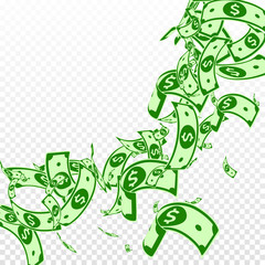 American dollar notes falling. Messy USD bills on 