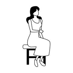 silhouette of young woman sitting in chair on white background