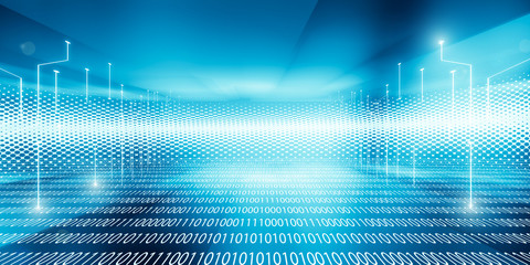 Fototapeta premium Digital room and Light blue halftone pattern with white line motion backdrop wallpaper. Clean blue geometric background.