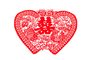 Chinese wedding double happiness characters on white walls