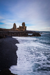 Rough sea at the Londrangar rock formation on the Snaefellnes Peninsula, Iceland