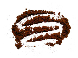 Coffee powder isolated on white background. Coffee powder on white background, is a beverage derived from brewed coffee beans.