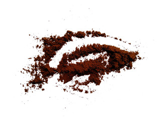 Coffee powder isolated on white background. Coffee powder on white background, is a beverage derived from brewed coffee beans.