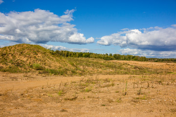 Sand quarry landscape, beautiful view of the sandy terrain