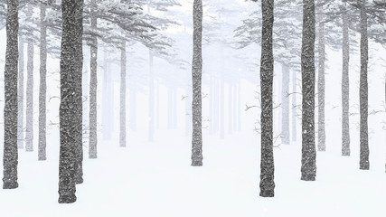 Fototapeta na wymiar Tree in Snow Weather, Winter Background, 3D Rendering