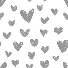 Heart doodles seamless pattern. Hand drawn hearts texture. Love background for valentine's day.