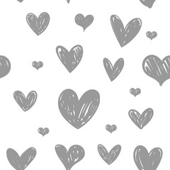 Heart doodles seamless pattern. Hand drawn hearts texture. Love background for valentine's day.