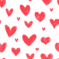 Heart doodles seamless pattern. Hand drawn hearts texture. Love background for valentine's day.