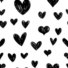 Heart doodles seamless pattern. Hand drawn hearts texture. Love background for valentine's day.