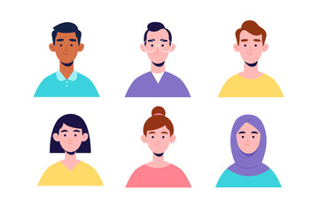 People avatar Set. Young People. People of different races. Flat cartoon colorful vector illustration. - obrazy, fototapety, plakaty