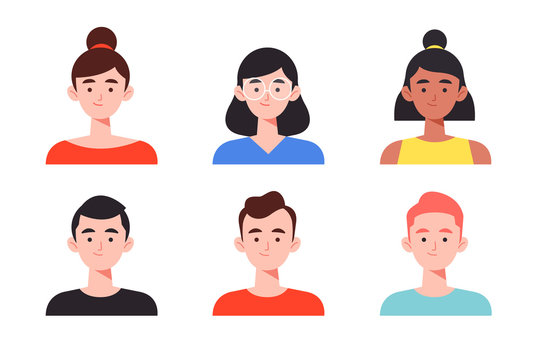 People avatar Set. Young People. People of different races. Flat cartoon colorful vector illustration.