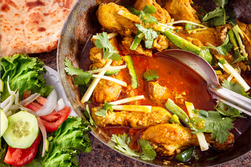 Pakistani Chicken Karahi with Naan Bread and Garden Salad