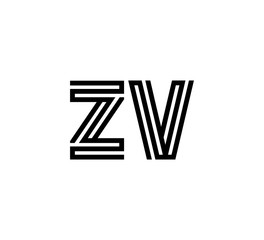Initial two letter black line shape logo vector ZV