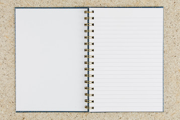 open notebook on the table top view