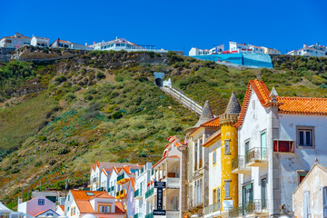 View of a funicular in Nazare, Portugal