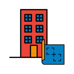 building front facade with paper plane