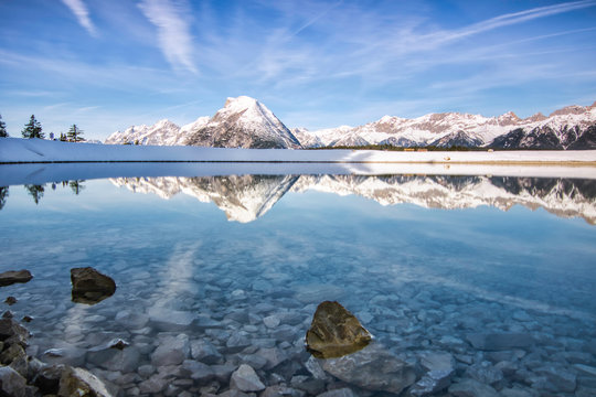 gschwandtkopf lake in winter in the austrian alps, seefeld