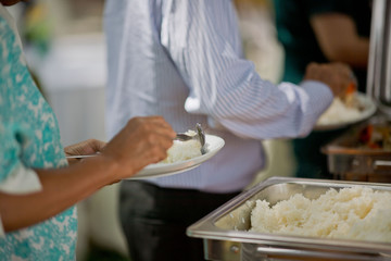 buffet food, catering food party at restaurant, mini canapes, snacks and appetizers