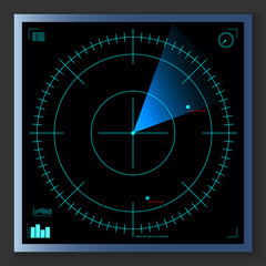 A blue radar screen. Vector illustration. EPS10.