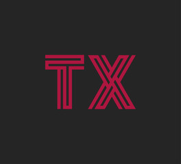 Initial two letter red line shape logo on black vector TX