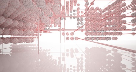 Drawing abstract architectural white interior from an array of spheres with large windows. 3D illustration and rendering.