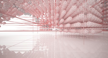 Obraz premium Drawing abstract architectural white interior from an array of spheres with large windows. 3D illustration and rendering.