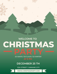 Christmas party template with Christmas decorations of color like green and red, holidays concept.