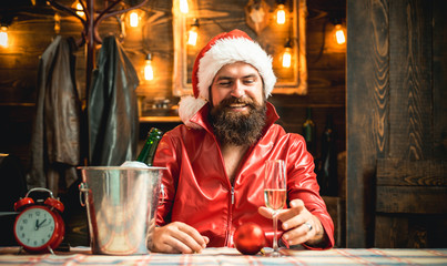 Hipster santa claus Christmas preparation. Expression and people concept - man with funny face over...