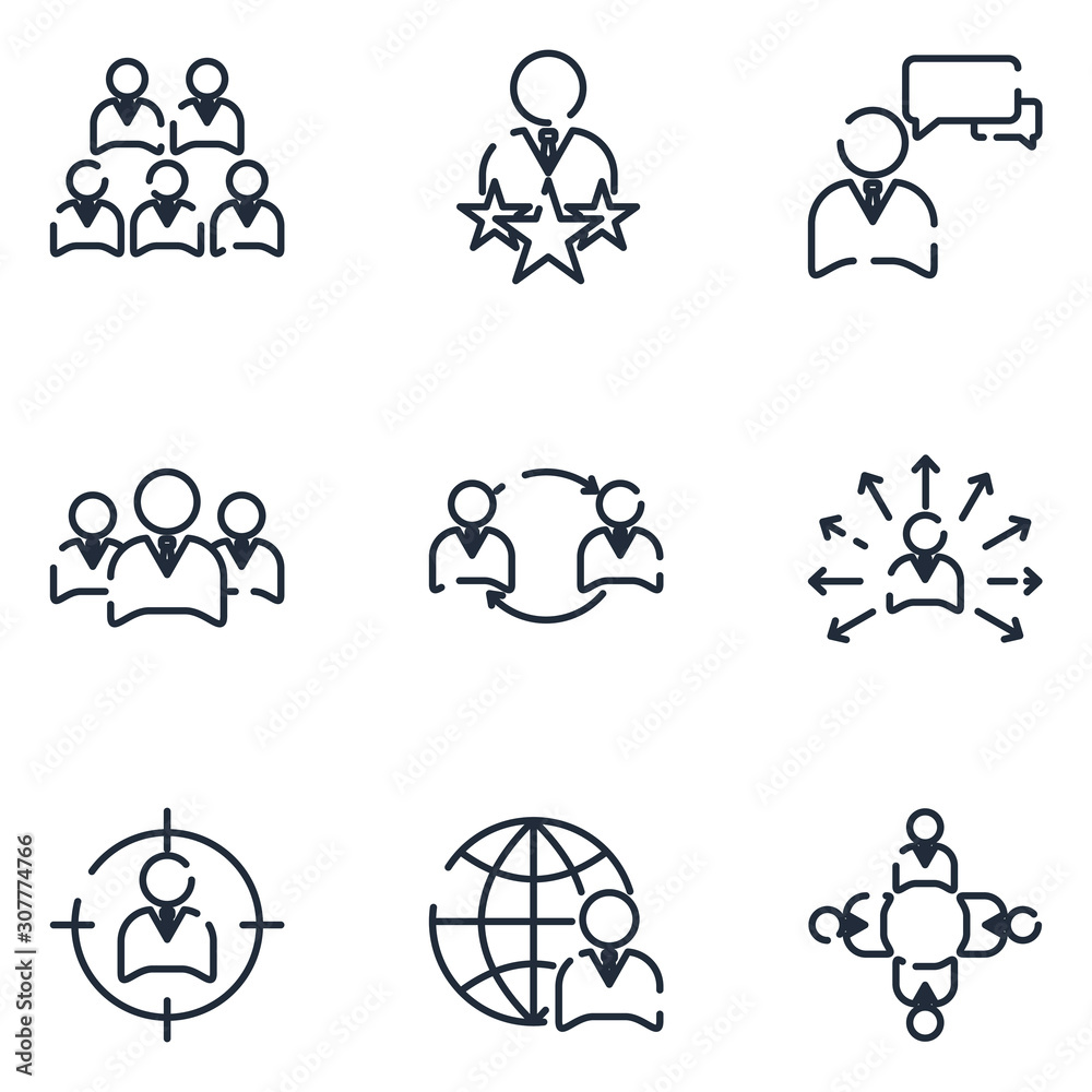 Poster business corporation set icon template color editable. head hunting pack symbol vector sign isolated